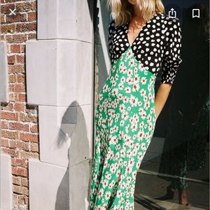 RIXO Black and Green Midi Dress
